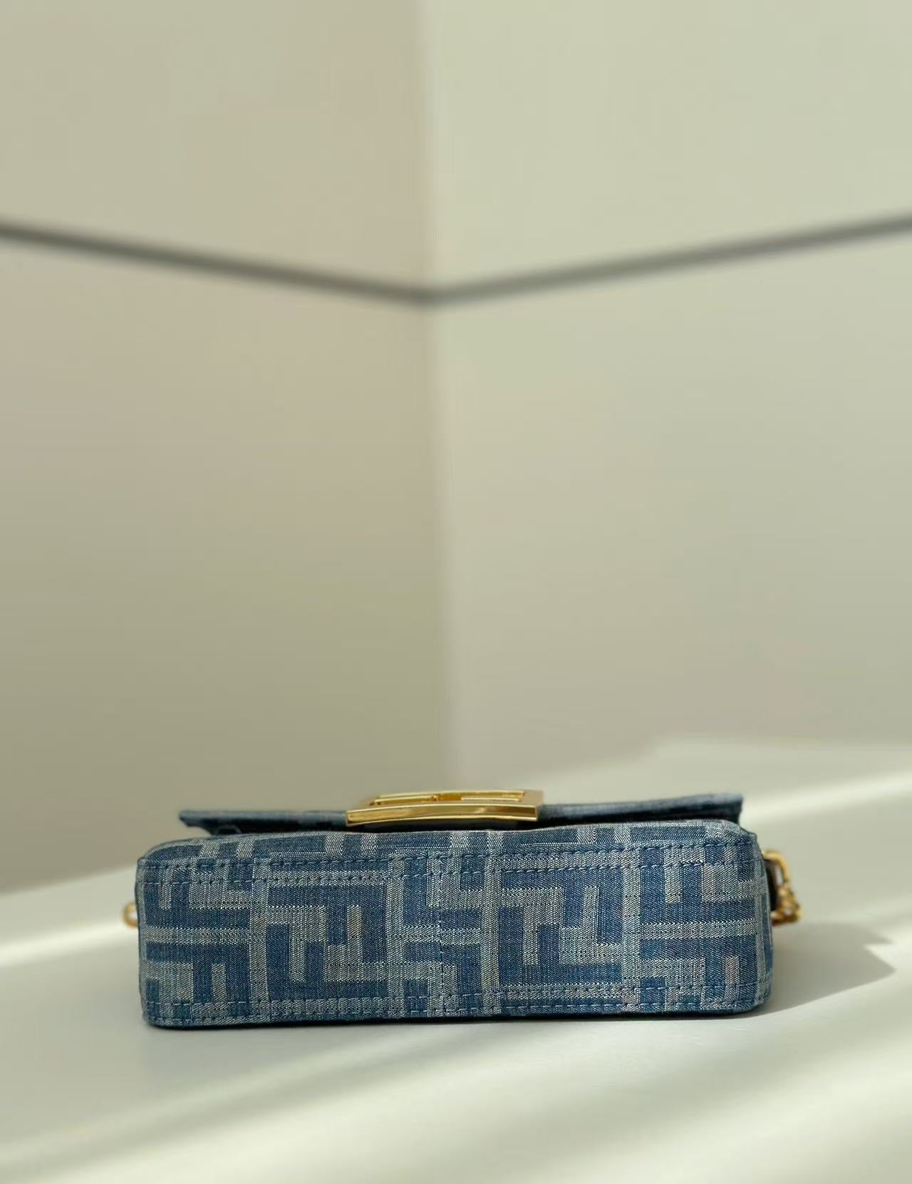 BAGUETTE MINI 19 BAG IN CERULEAN BLUE MONOGRAM DENIM WITH GOLD HARDWARE