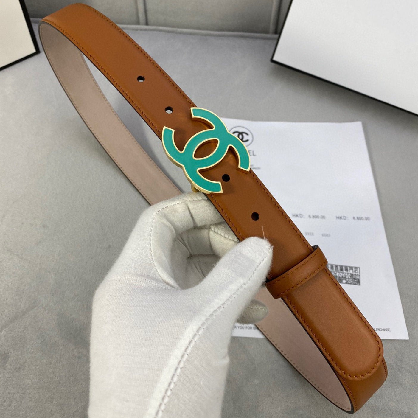 Cc Belt 3.0Cm Buckle Blue Leather Brown