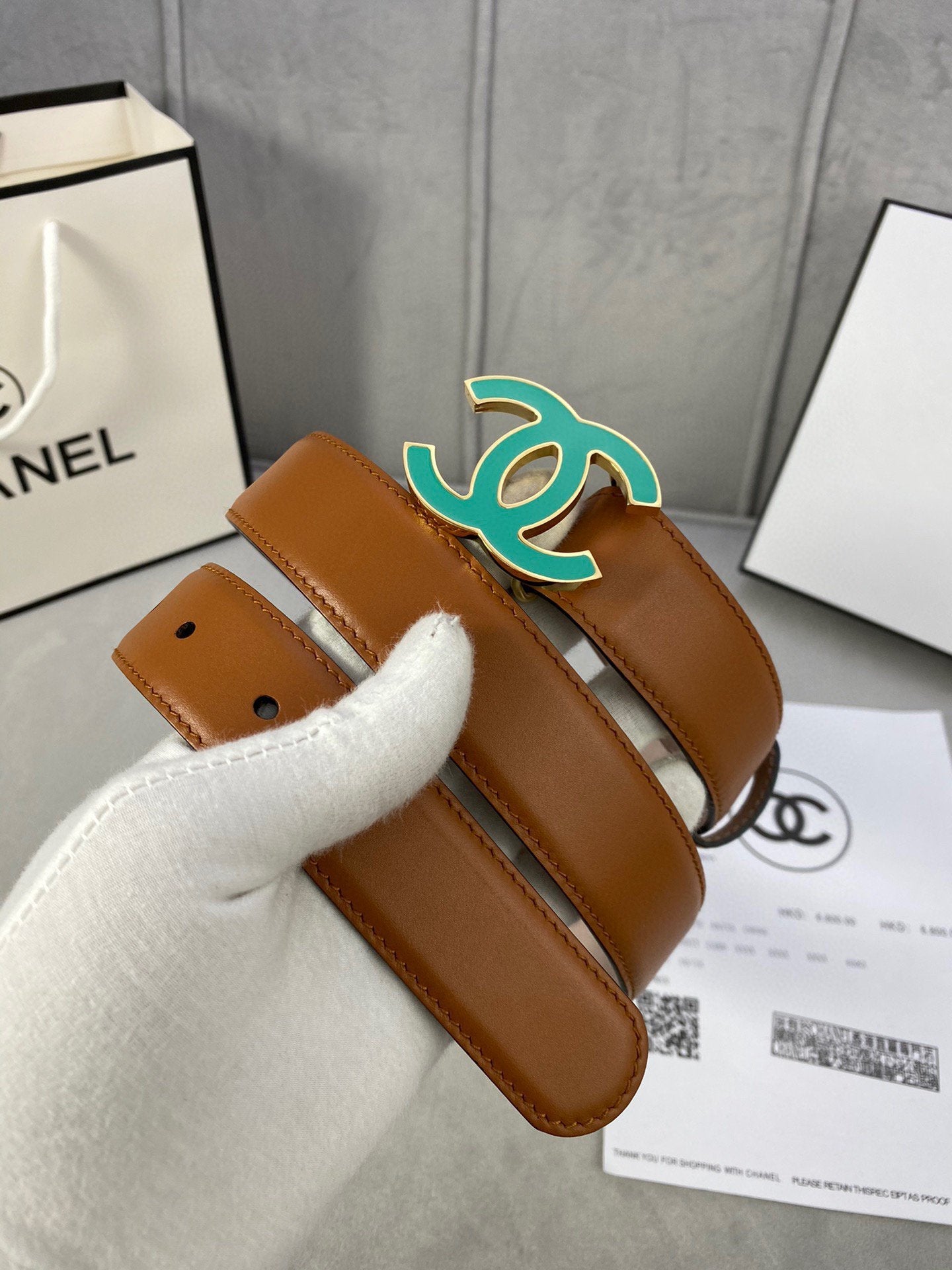 Cc Belt 3.0Cm Buckle Blue Leather Brown