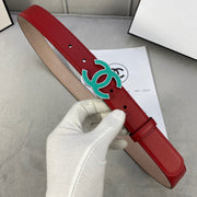 Cc Belt 3.0Cm Buckle Blue Leather Red