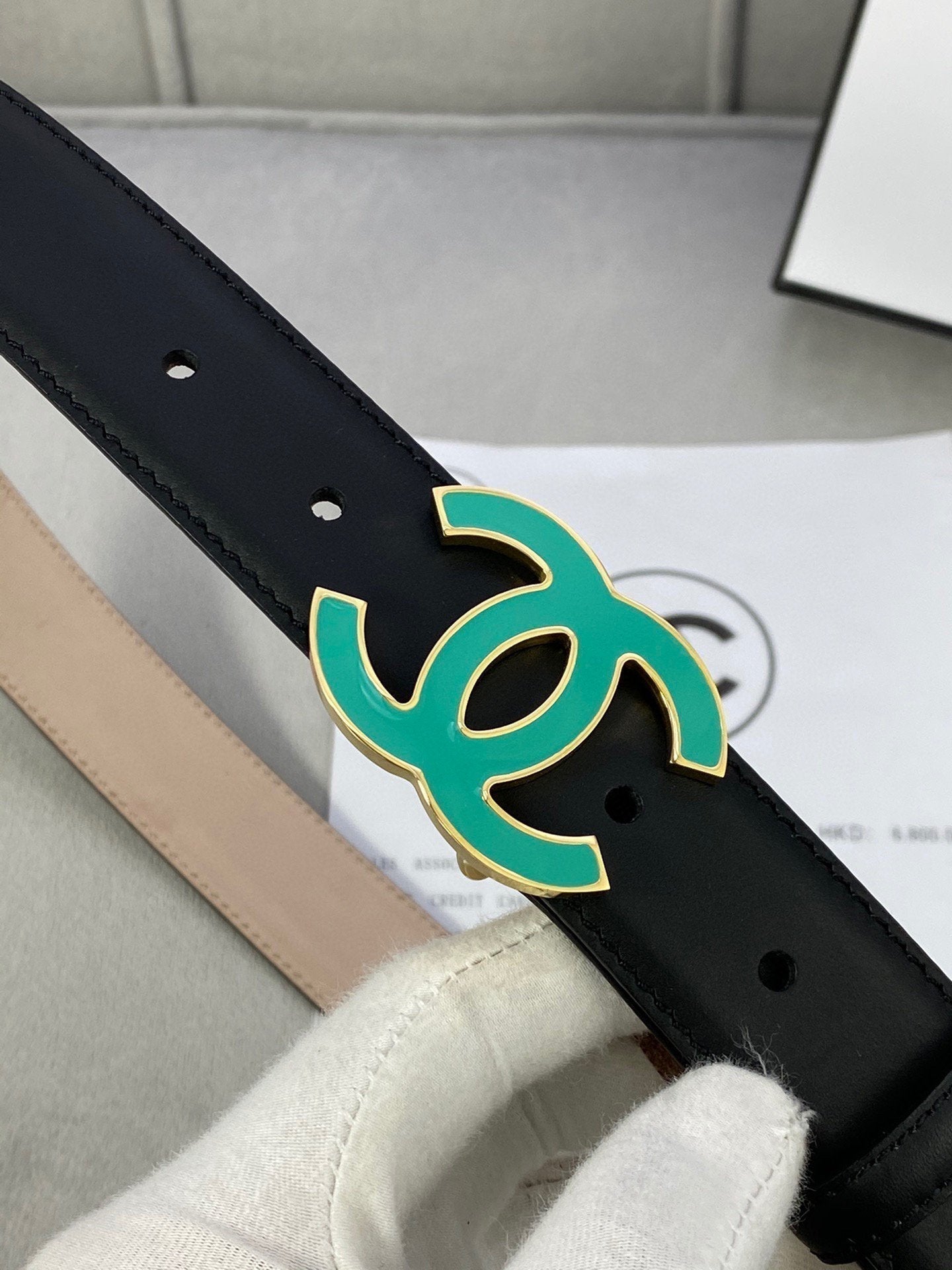 Cc Belt 3.0Cm Buckle Blue Leather Black