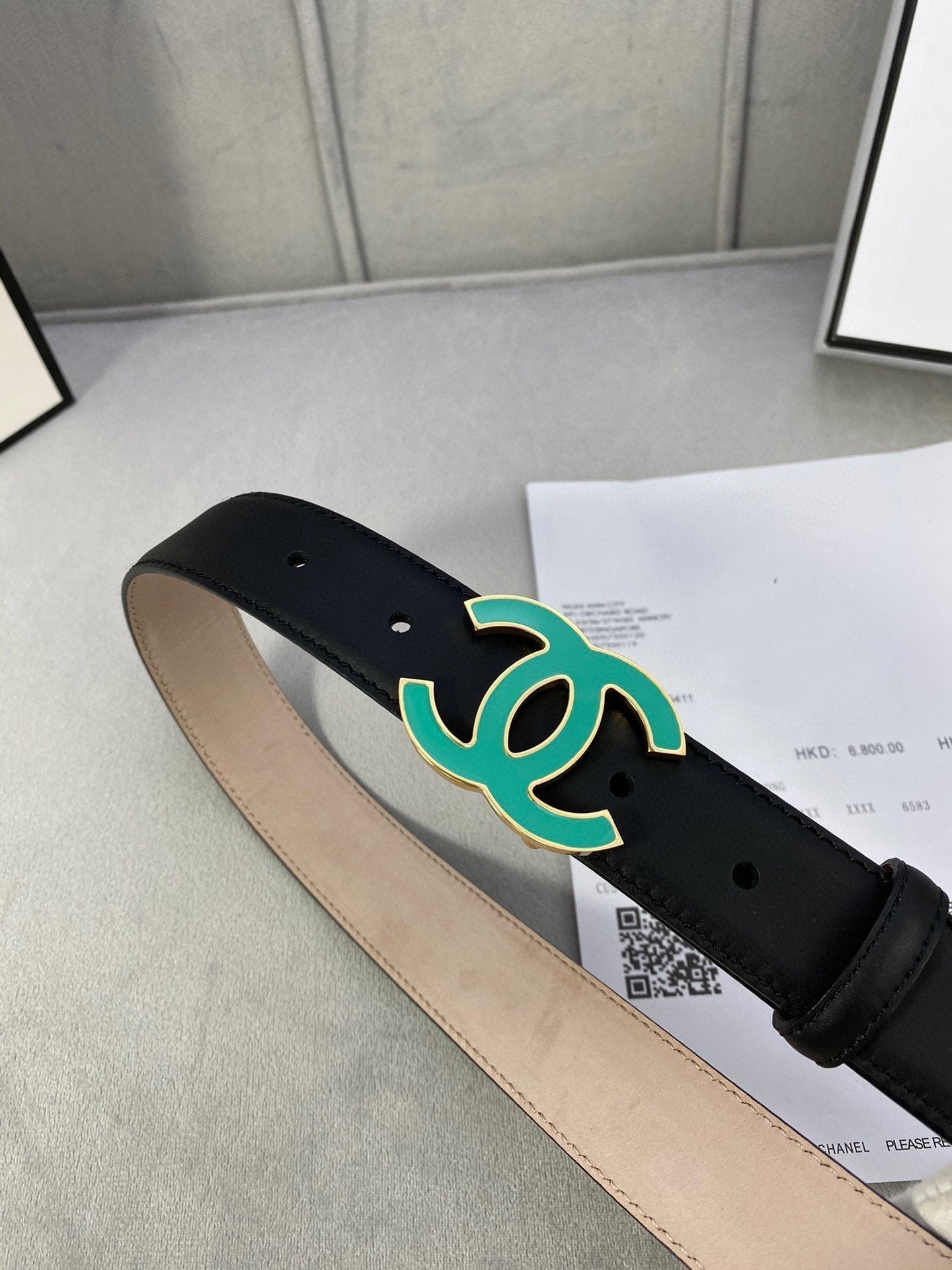 Cc Belt 3.0Cm Buckle Blue Leather Black