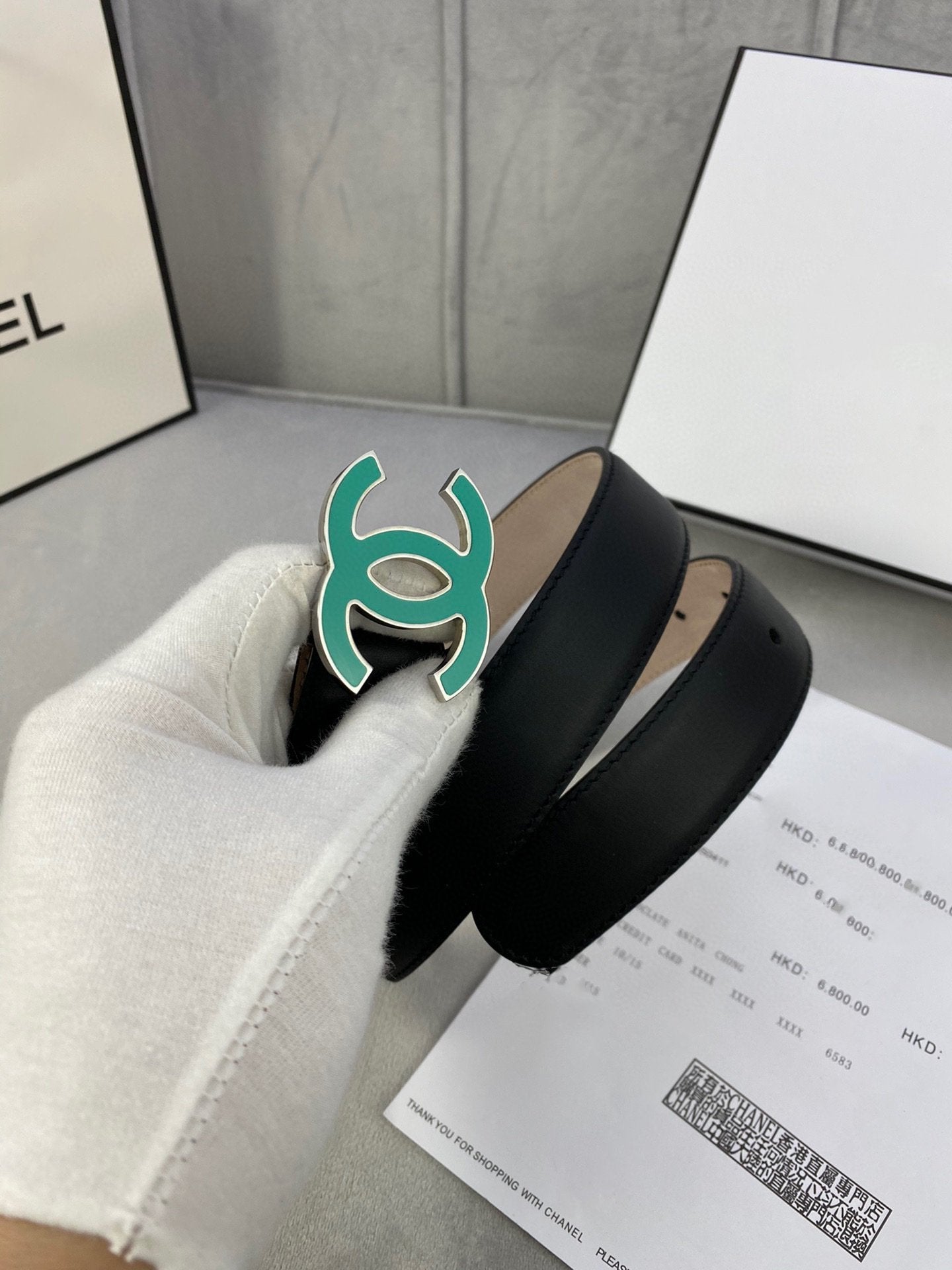 Cc Belt 3.0Cm Buckle Blue Leather Black