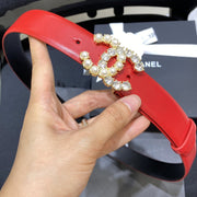 Cc Belt 3.0Cm Leather Red Buckle Gold Pearl Diamond