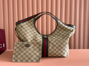 Gucci Giglio Large Tote Bag Beige and dark brown canvas