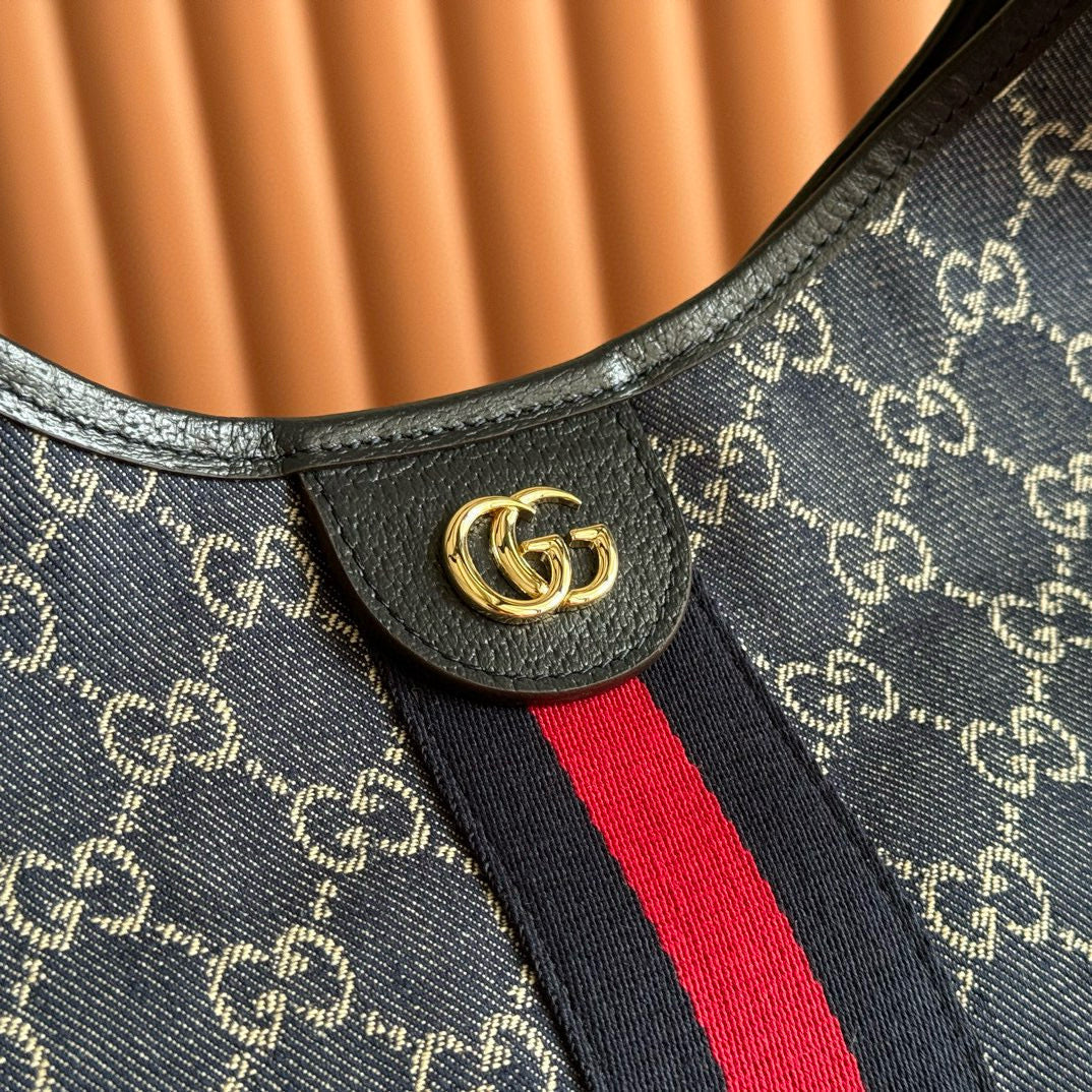 Gucci Giglio Large Tote Bag Blue and Red Denim
