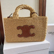 Celine Cabas Thais Handbag Beige mix Brown Plant Material And Cow Leather