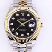 DATEJUST 41 TWO-TONE BLACK DIAL DIAMOND NUMERALS