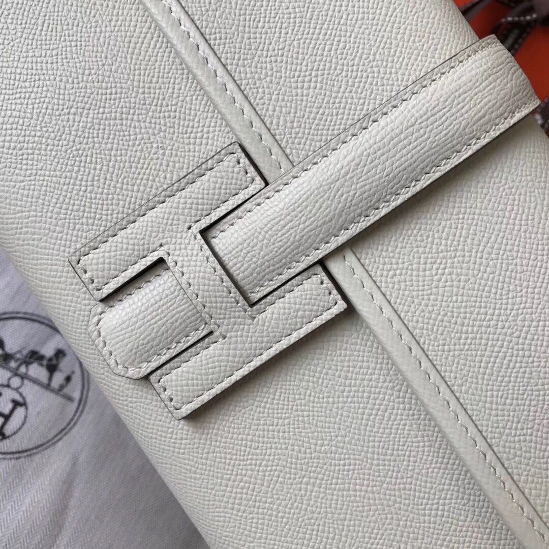 Hermes Jige Elan 29 Clutch In White Epsom Leather