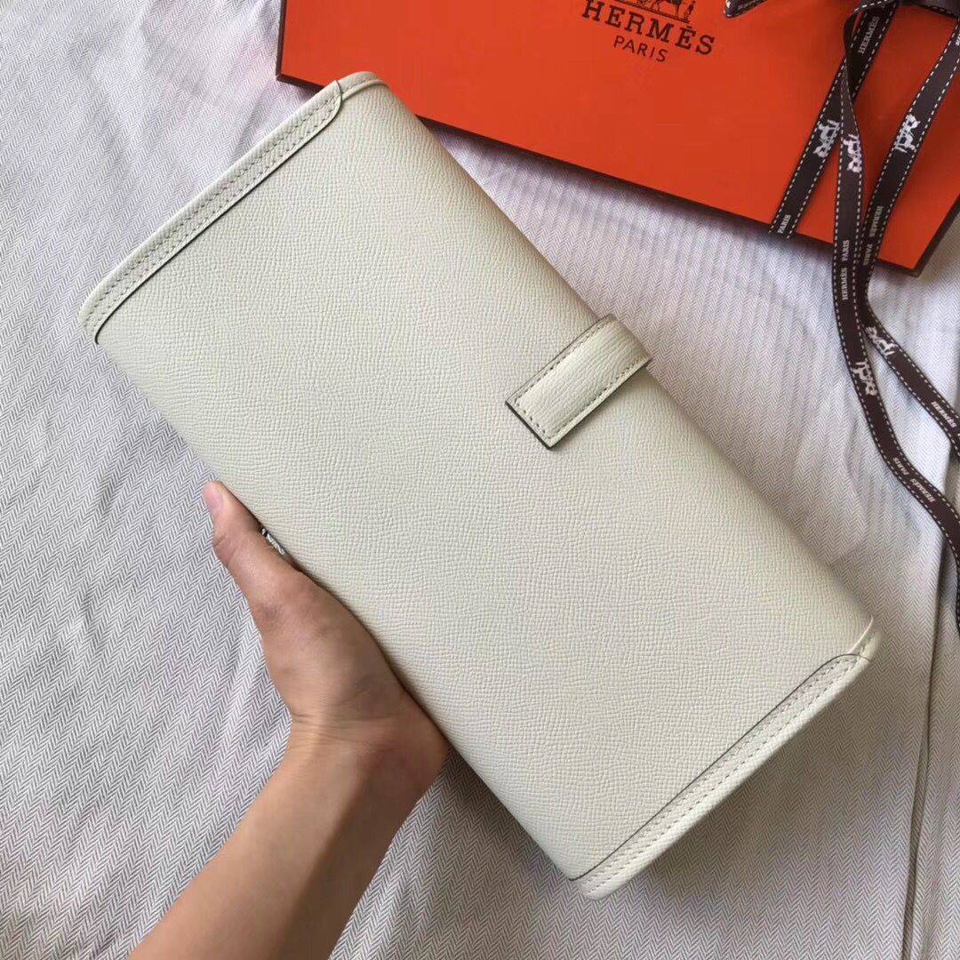 Hermes Jige Elan 29 Clutch In White Epsom Leather