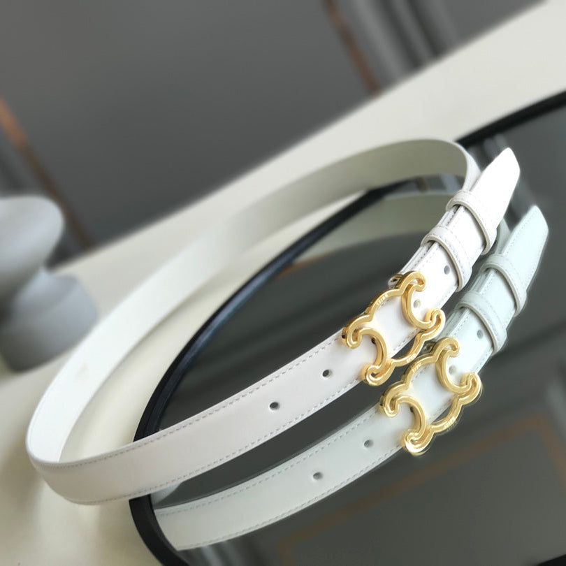 Celine 25S Belt Triomphe 25Mm In White Calfskin 559674