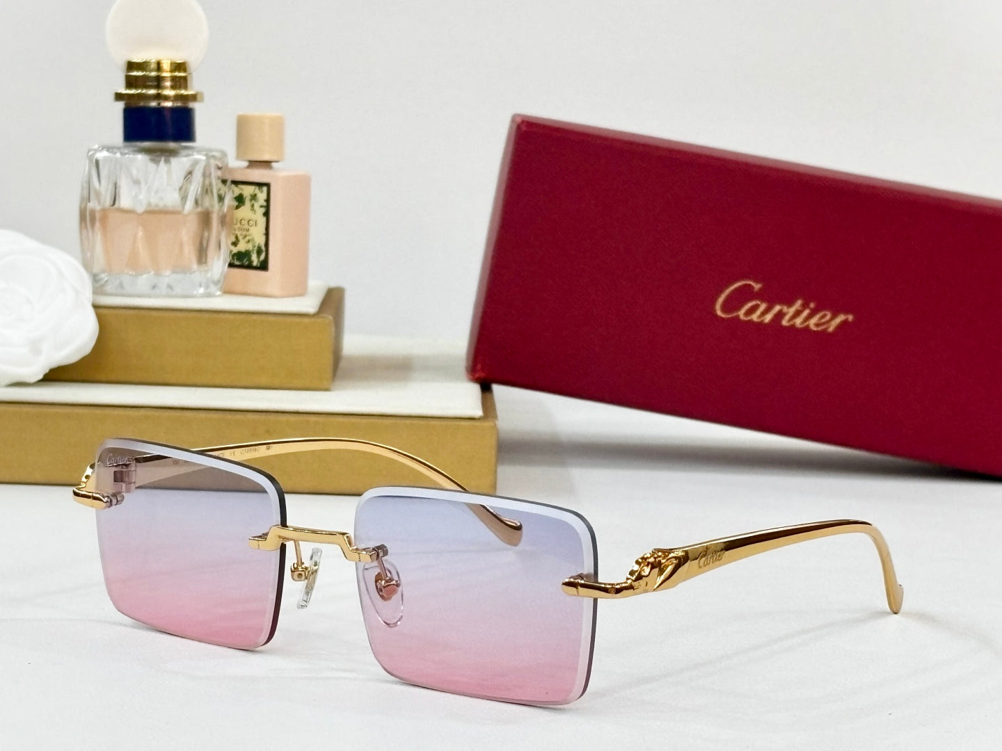 Panthère Rimless Square Frame Sunglasses 564103 In Metal