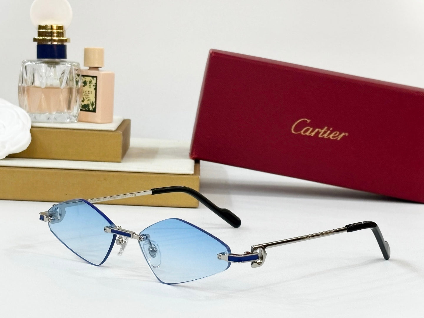 C De Rimless Angular Frame Sunglasses Ct0695 In Metal