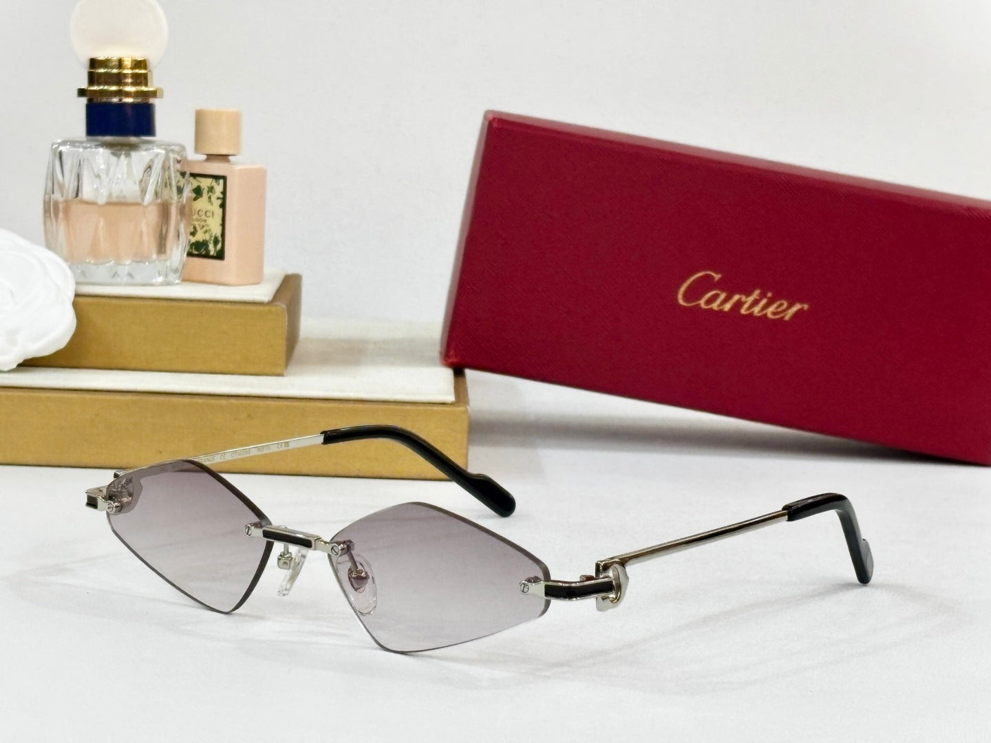 C De Rimless Angular Frame Sunglasses Ct0695 In Metal