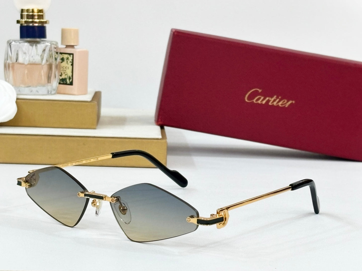 C De Rimless Angular Frame Sunglasses Ct0695 In Metal