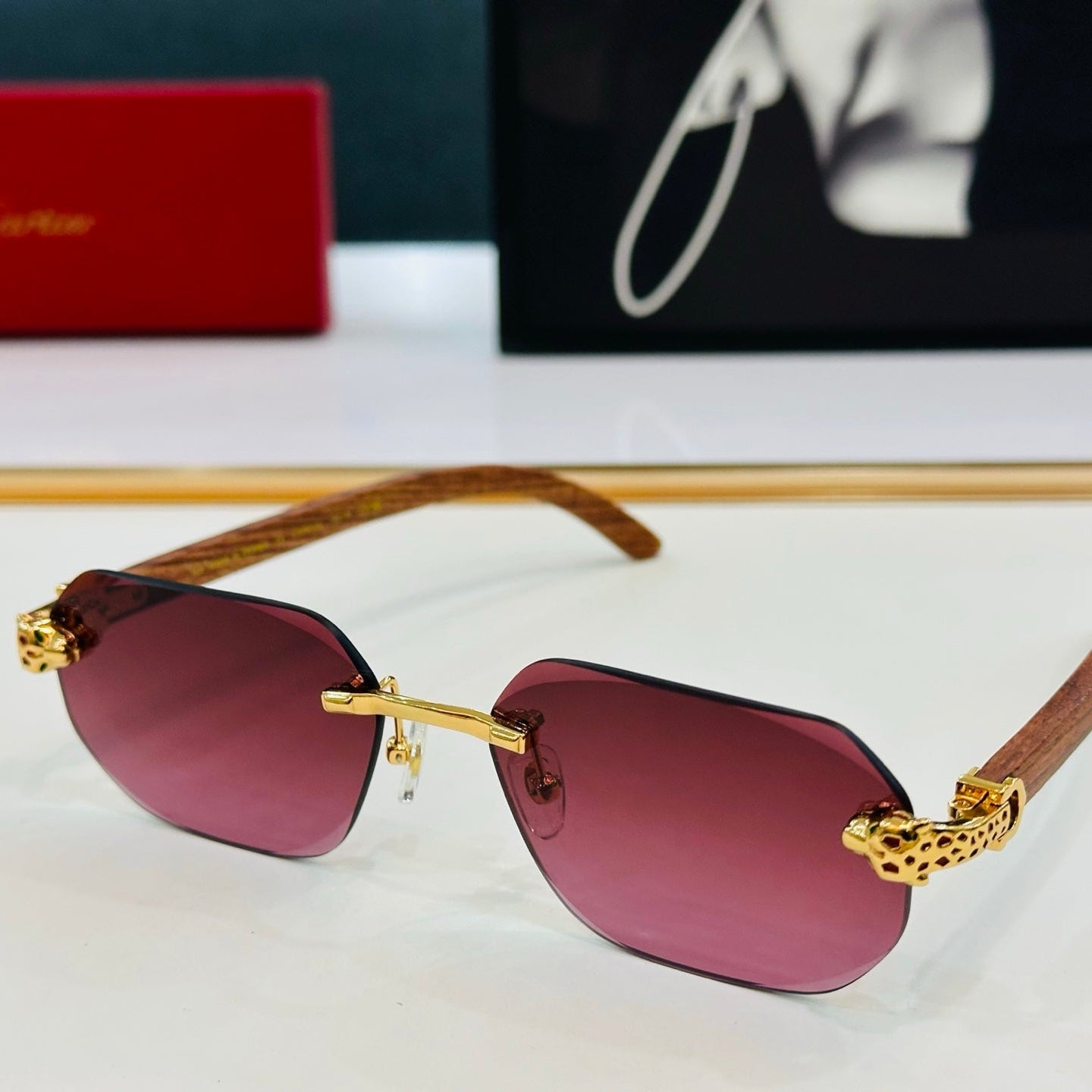 Panthère Rimless Oval Frame Sunglasses  543637 In Metal