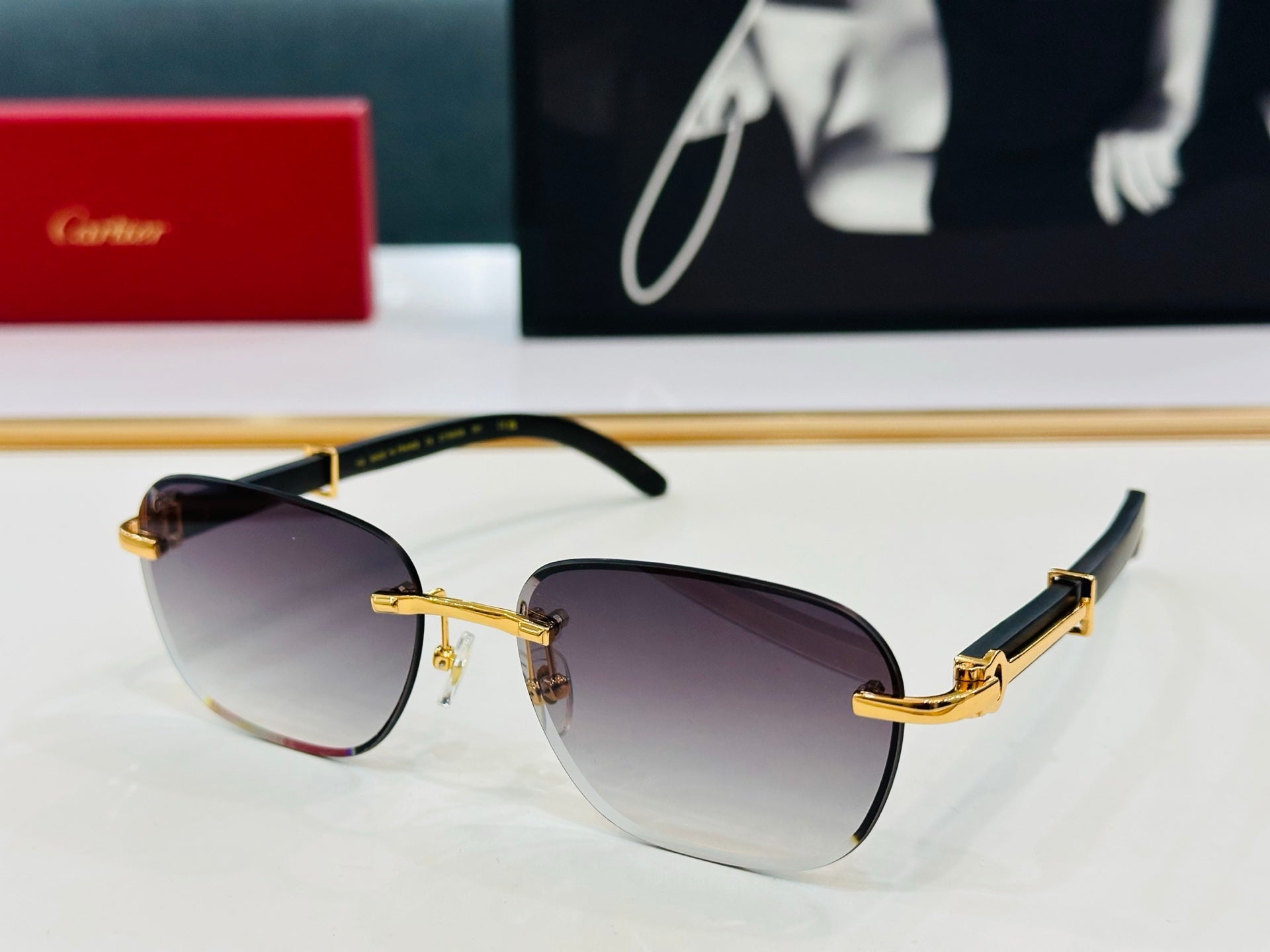 C De Rimless Square Frame Sunglasses Ct0605S In Metal And Wooden