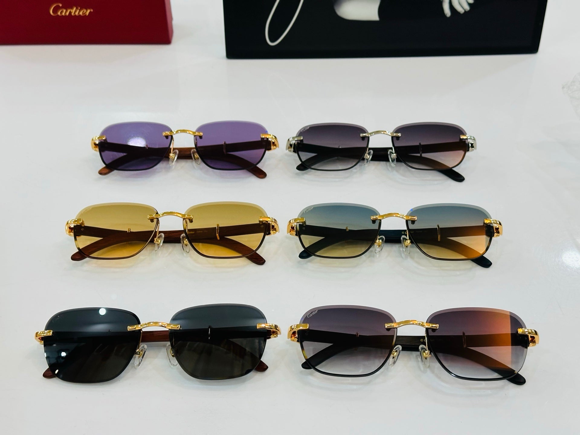 C De Rimless Square Frame Sunglasses Ct0605S In Metal And Wooden