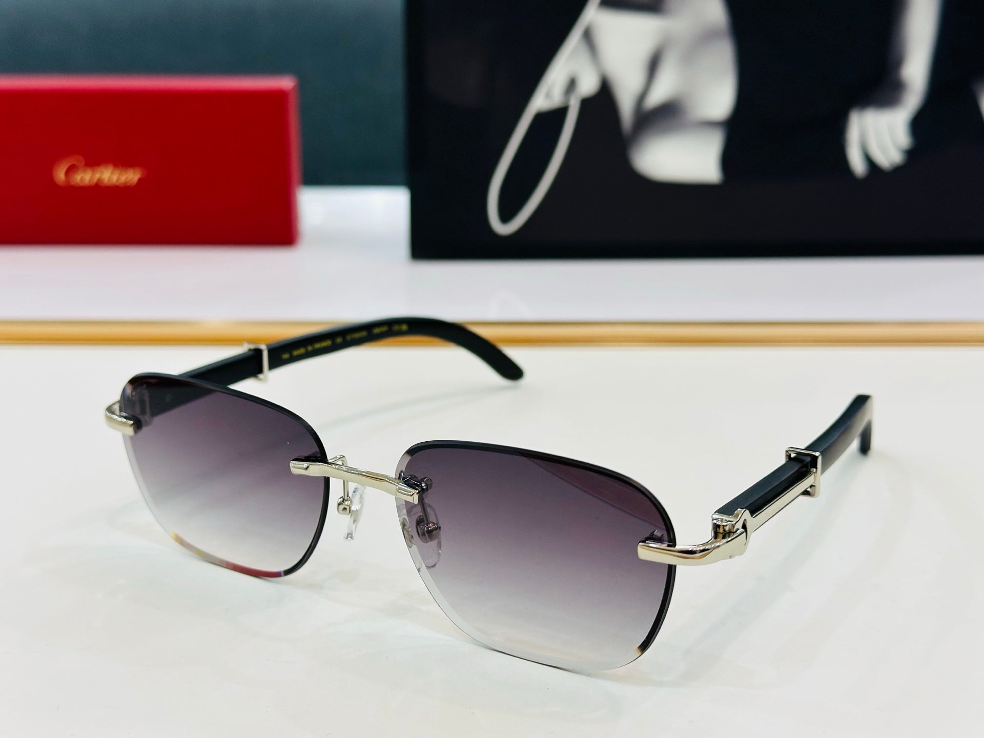 C De Rimless Square Frame Sunglasses Ct0605S In Metal And Wooden