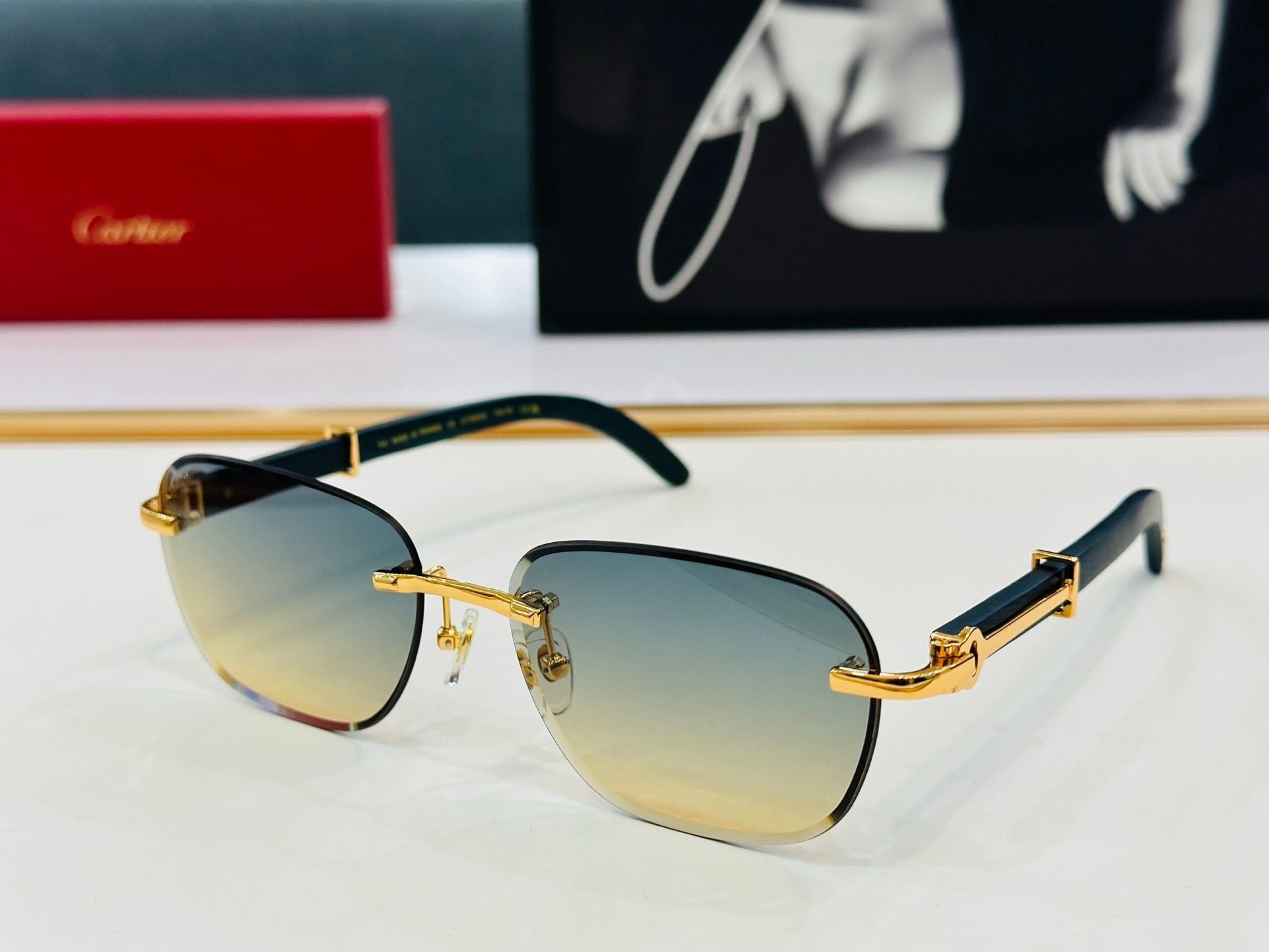 C De Rimless Square Frame Sunglasses Ct0605S In Metal And Wooden