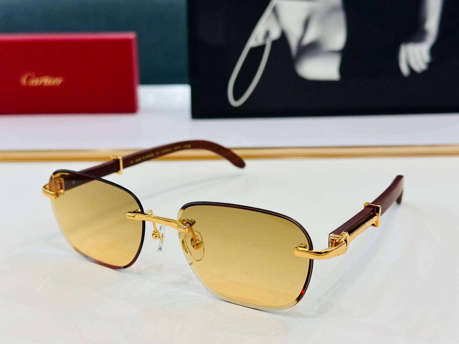 C De Rimless Square Frame Sunglasses Ct0605S In Metal And Wooden