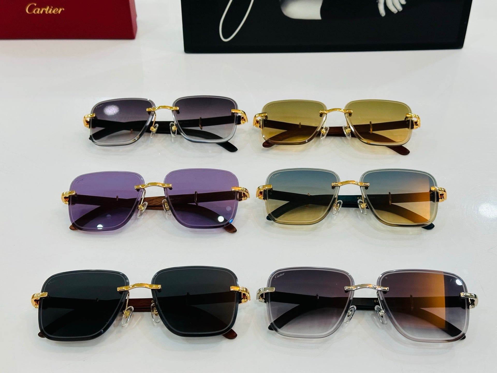 C De Rimless Rectangular Frame Sunglasses Ct0607S In Metal And Wooden