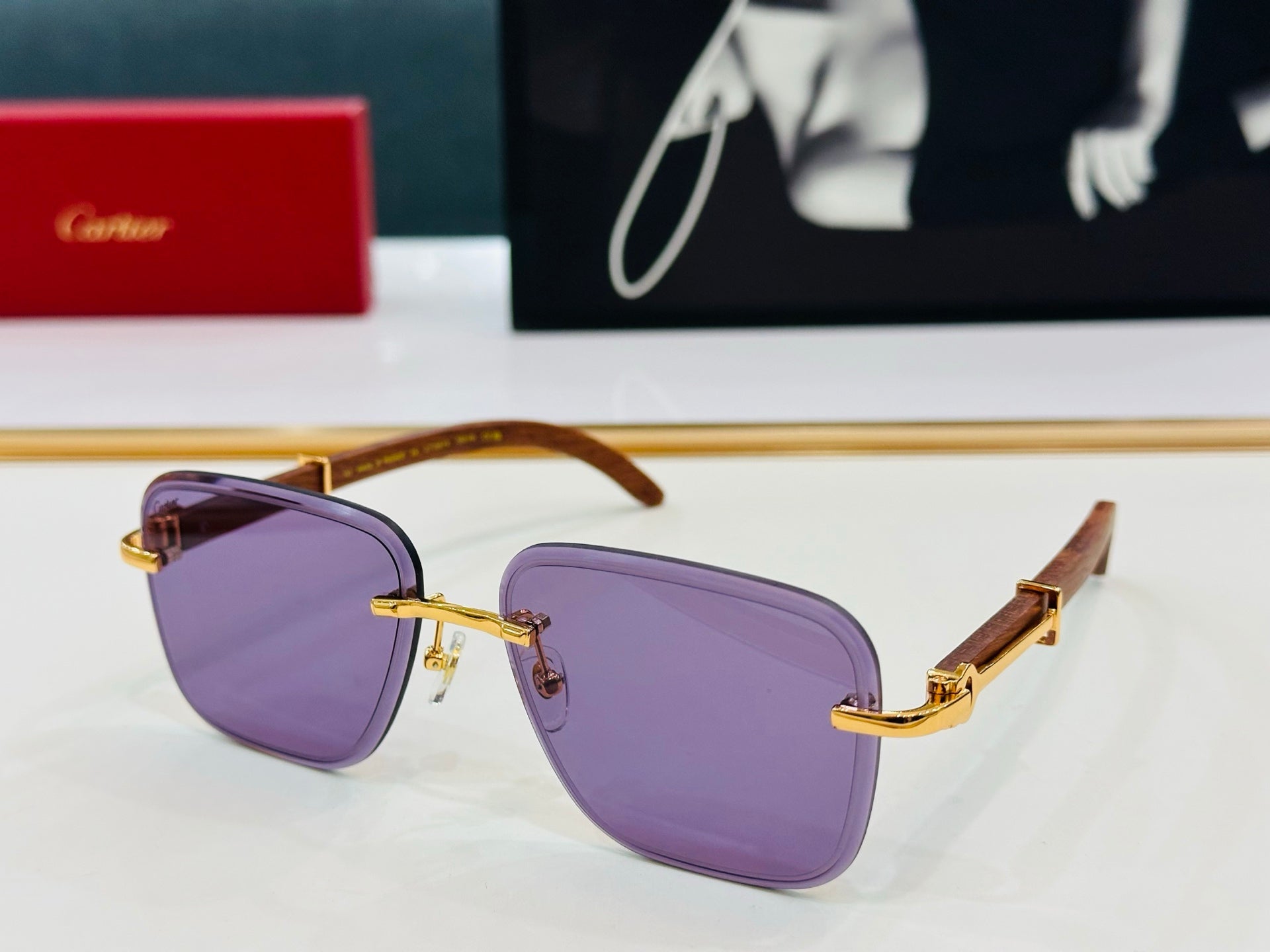 C De Rimless Rectangular Frame Sunglasses Ct0607S In Metal And Wooden