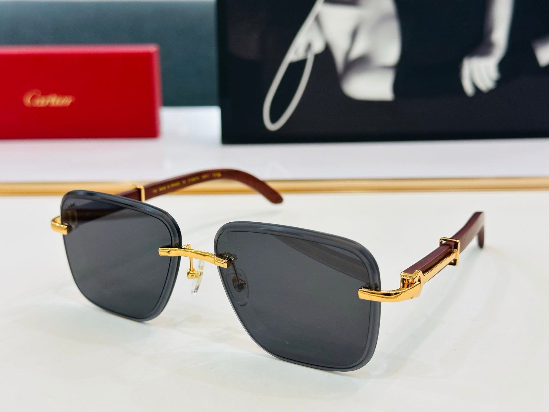 C De Rimless Rectangular Frame Sunglasses Ct0607S In Metal And Wooden