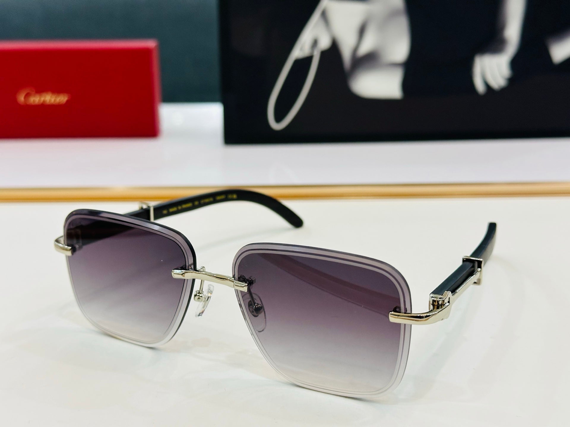 C De Rimless Rectangular Frame Sunglasses Ct0607S In Metal And Wooden