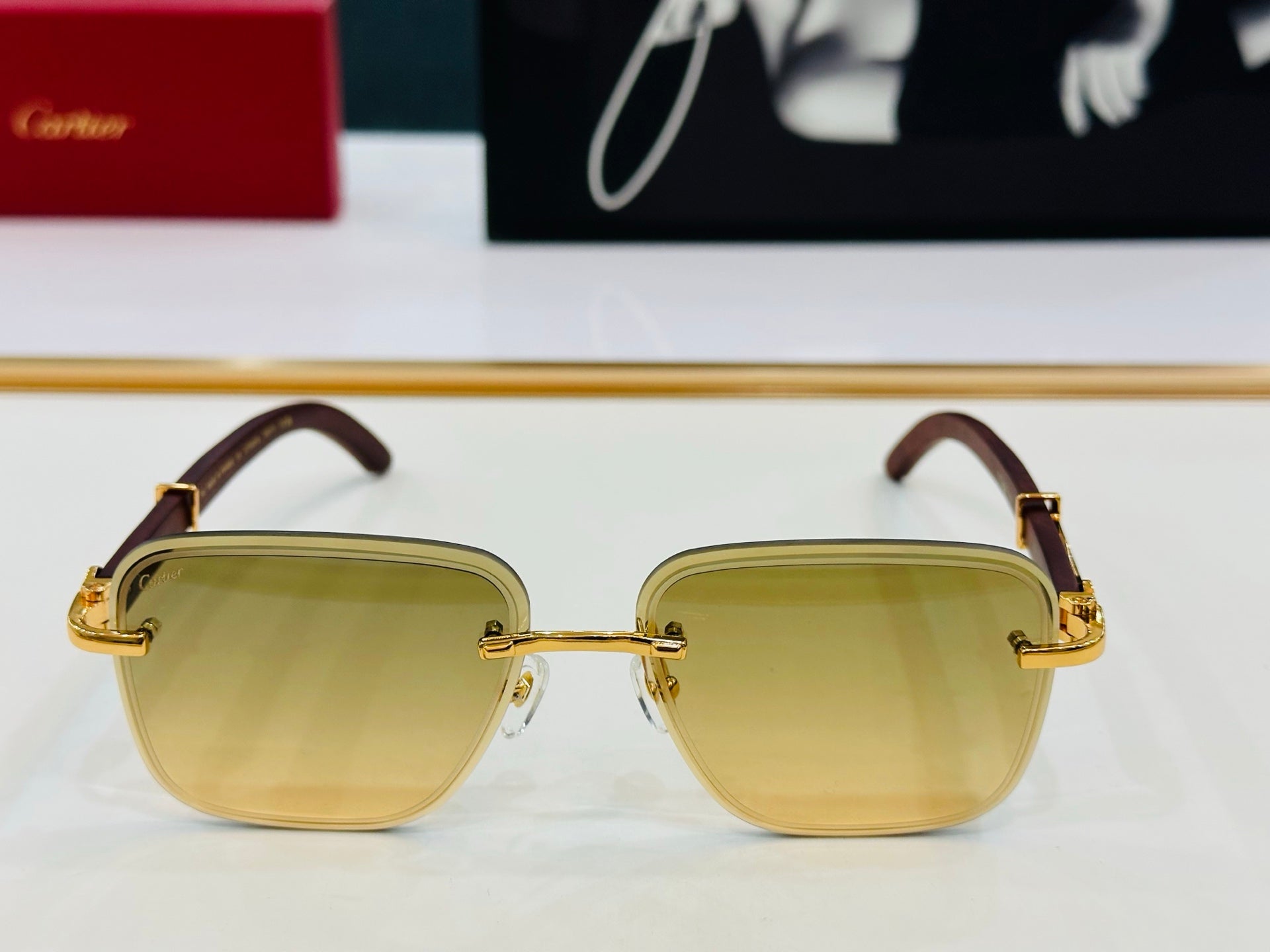 C De Rimless Rectangular Frame Sunglasses Ct0607S In Metal And Wooden