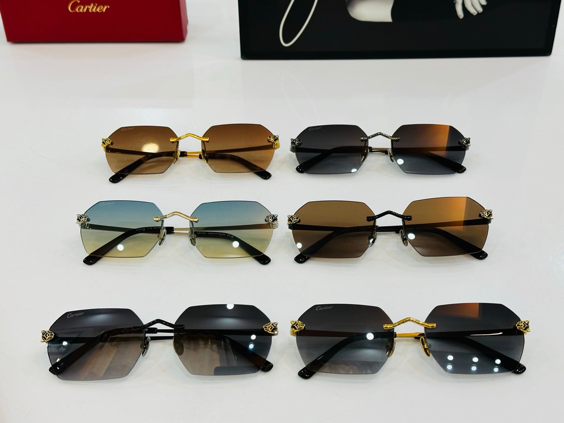 Panthère Rimless Geometric Frame Sunglasses Ct0504S In Metal