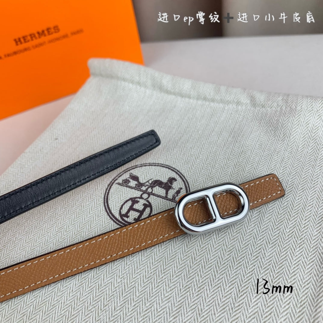 Hm Maillon H Belt Buckle & Reversible Cider Orange Leather Strap 13 Mm Silver Hardware