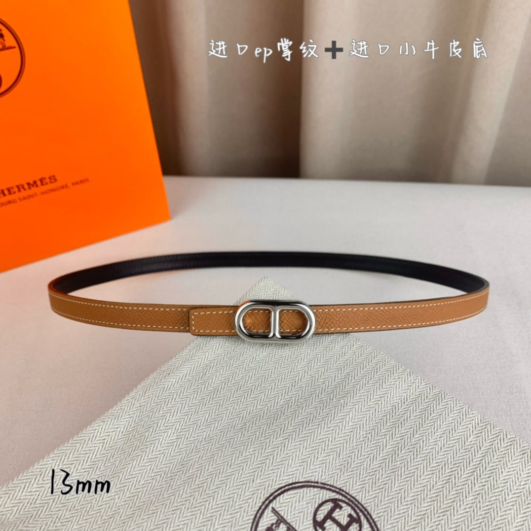Hm Maillon H Belt Buckle & Reversible Cider Orange Leather Strap 13 Mm Silver Hardware