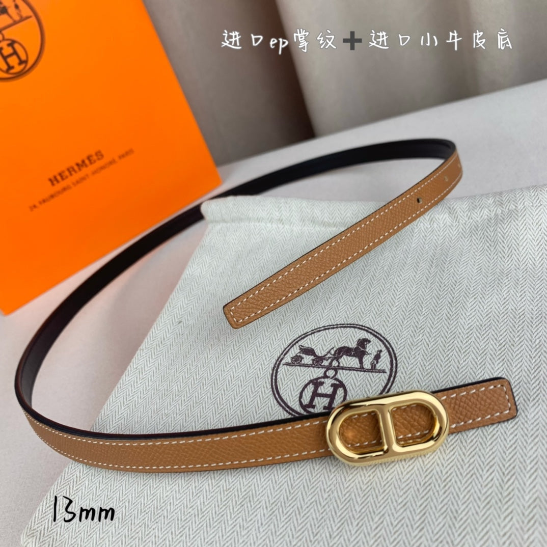 Hm Maillon H Belt Buckle & Reversible Cider Orange Leather Strap 13 Mm Golden Hardware