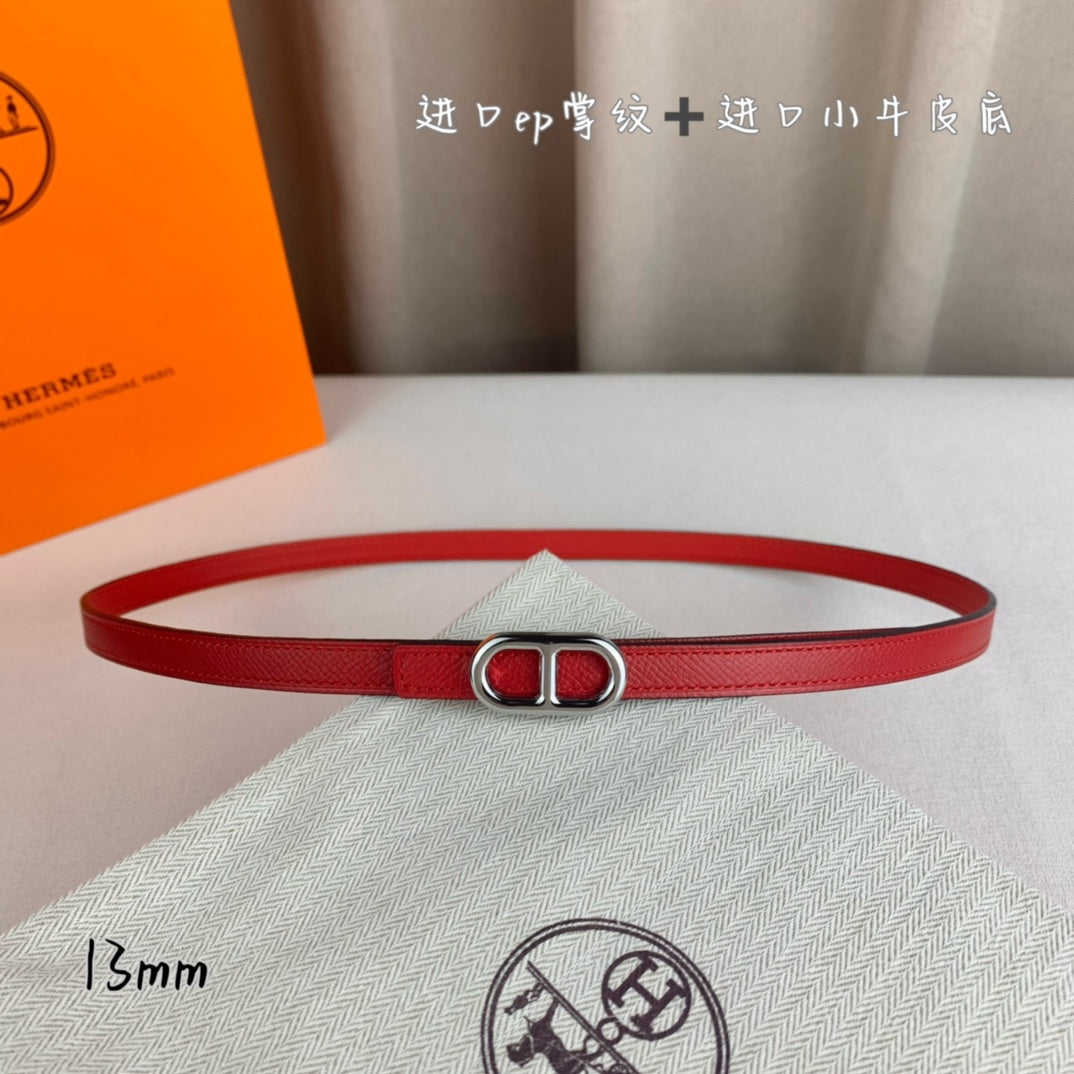 Hm Maillon H Belt Buckle & Reversible Cherry Red Leather Strap 13 Mm Silver Hardware