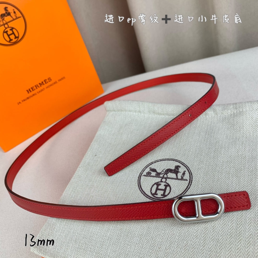 Hm Maillon H Belt Buckle & Reversible Cherry Red Leather Strap 13 Mm Silver Hardware