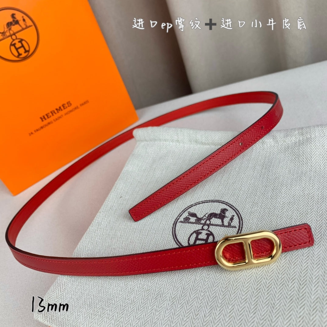 Hm Maillon H Belt Buckle & Reversible Cherry Red Leather Strap 13 Mm Gold Hardware