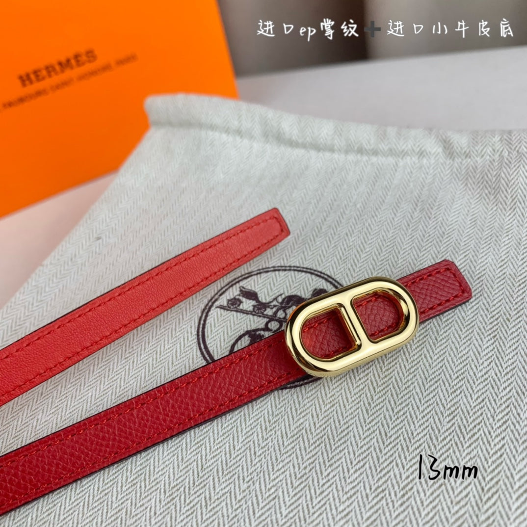 Hm Maillon H Belt Buckle & Reversible Cherry Red Leather Strap 13 Mm Gold Hardware