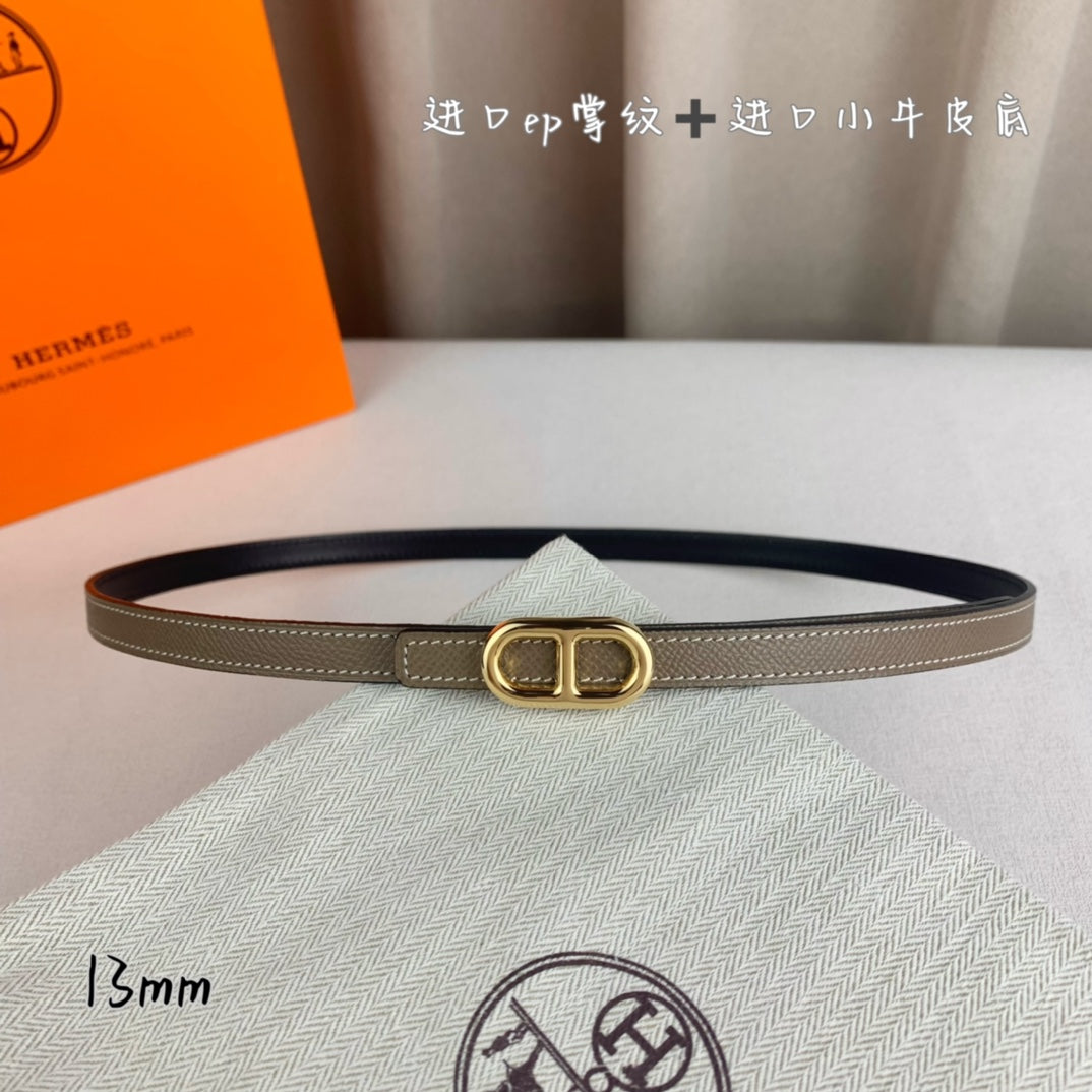 Hm Maillon H Belt Buckle & Reversible Coffee Brown Leather Strap 13 Mm Silver Hardware