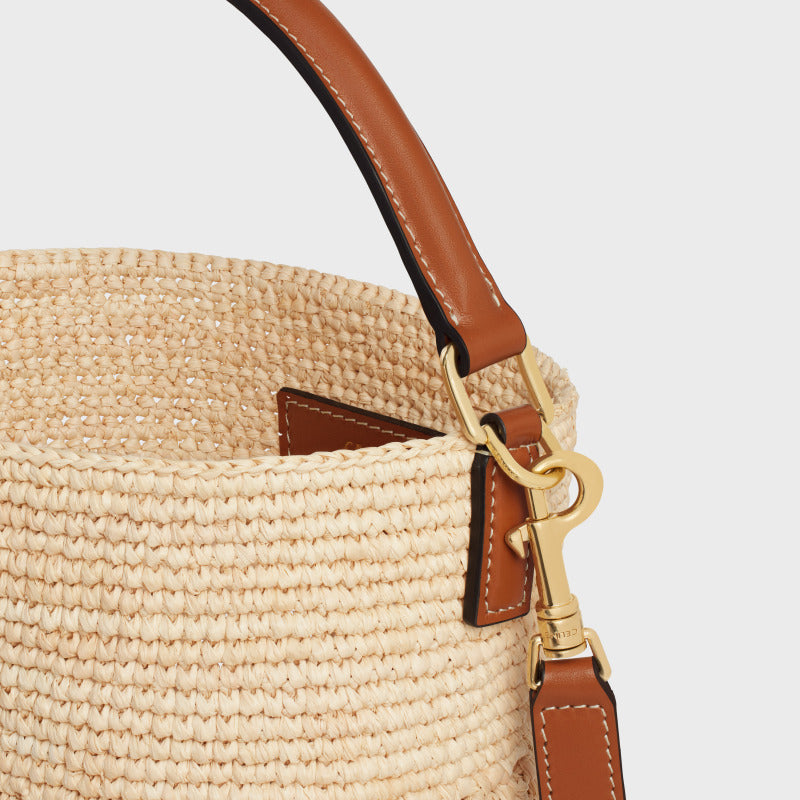 Medium Louise Bucket 24cm Brown Calfskin Beige Raffia