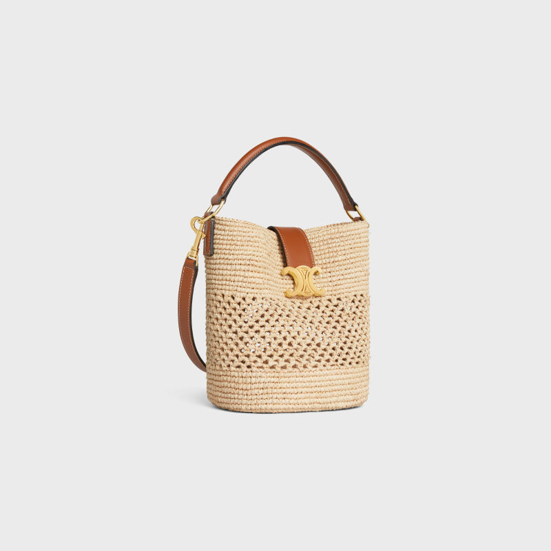 Medium Louise Bucket 24cm Brown Calfskin Beige Raffia