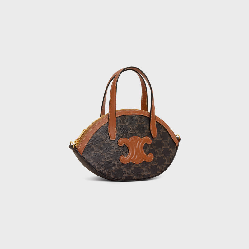 Celine Oval Bag 24cm Triomphe Canvas Brown Calfskin