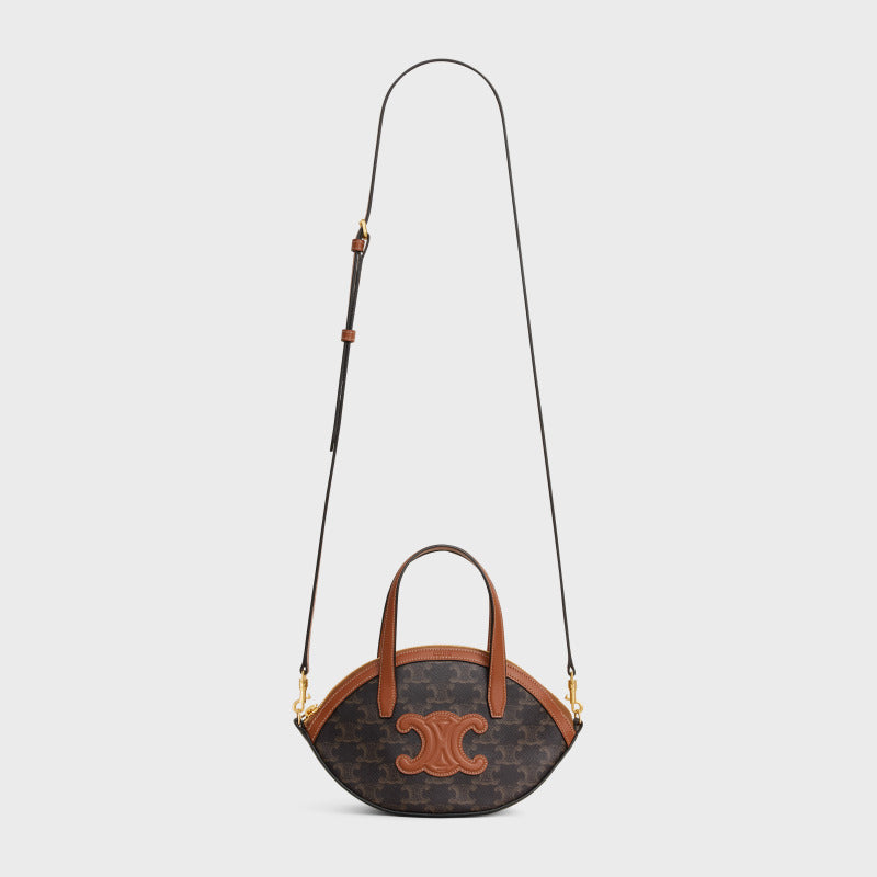 Celine Oval Bag 24cm Triomphe Canvas Brown Calfskin