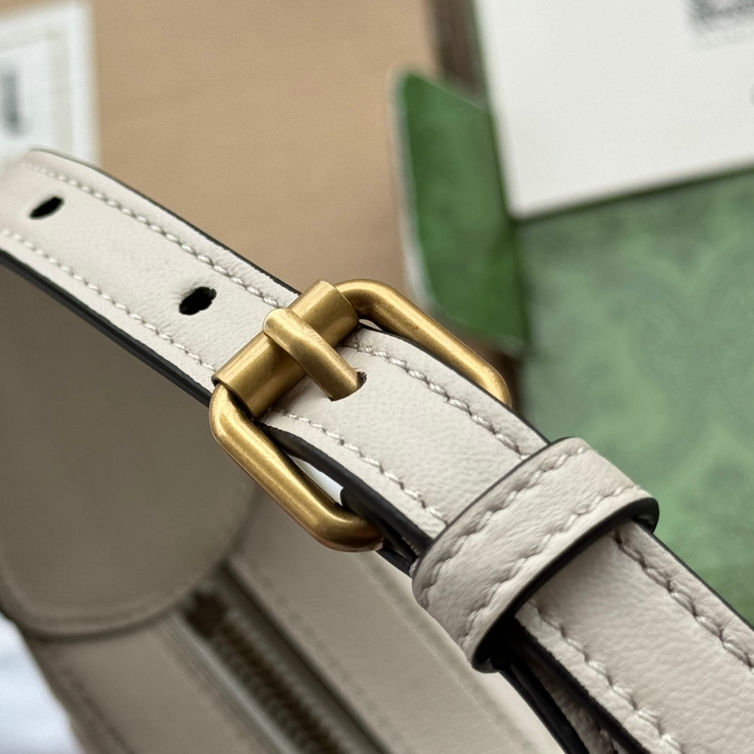 gg marmont half-moon shaped 21cm white calfskin gold hardware