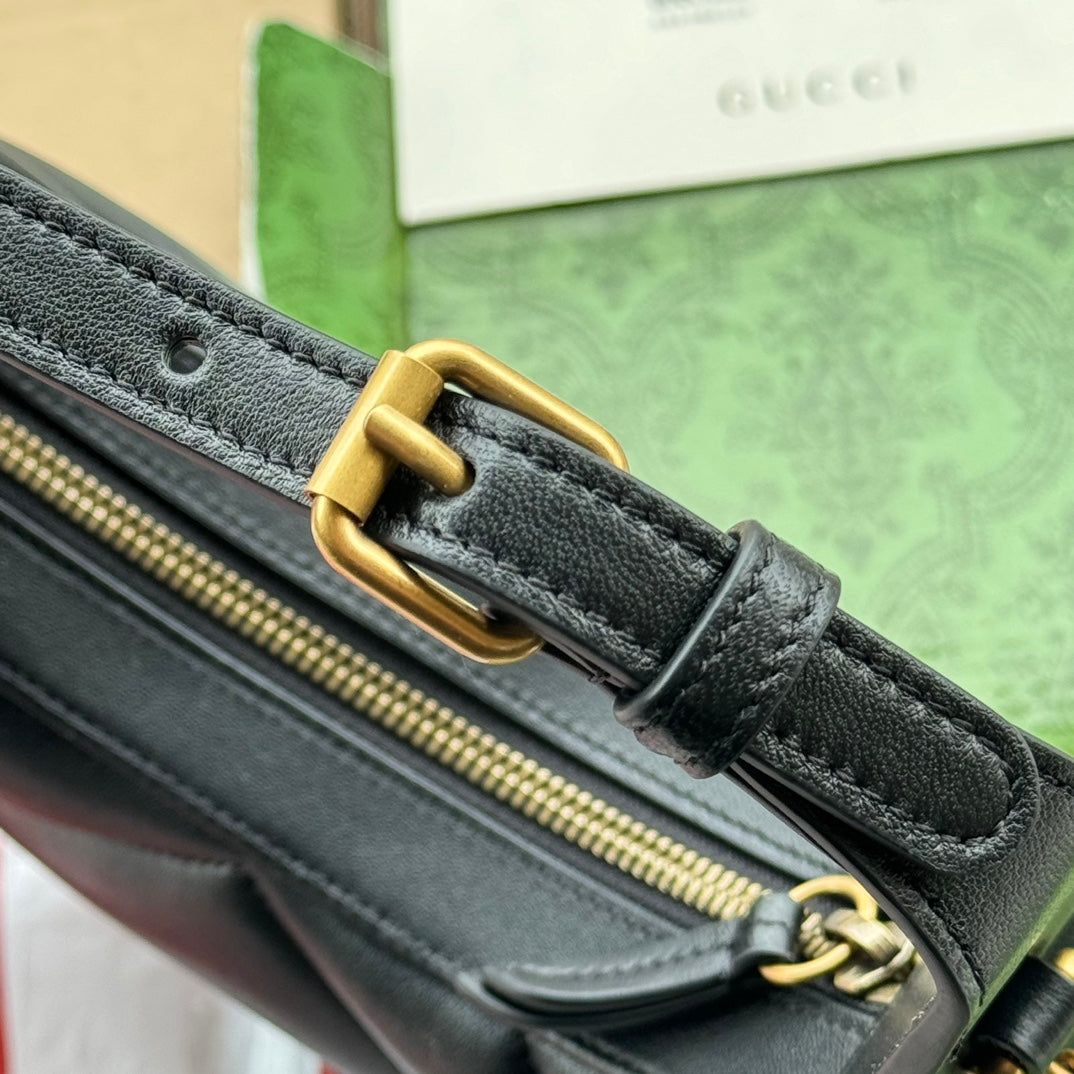 gg marmont half-moon shaped 21cm black calfskin gold hardware