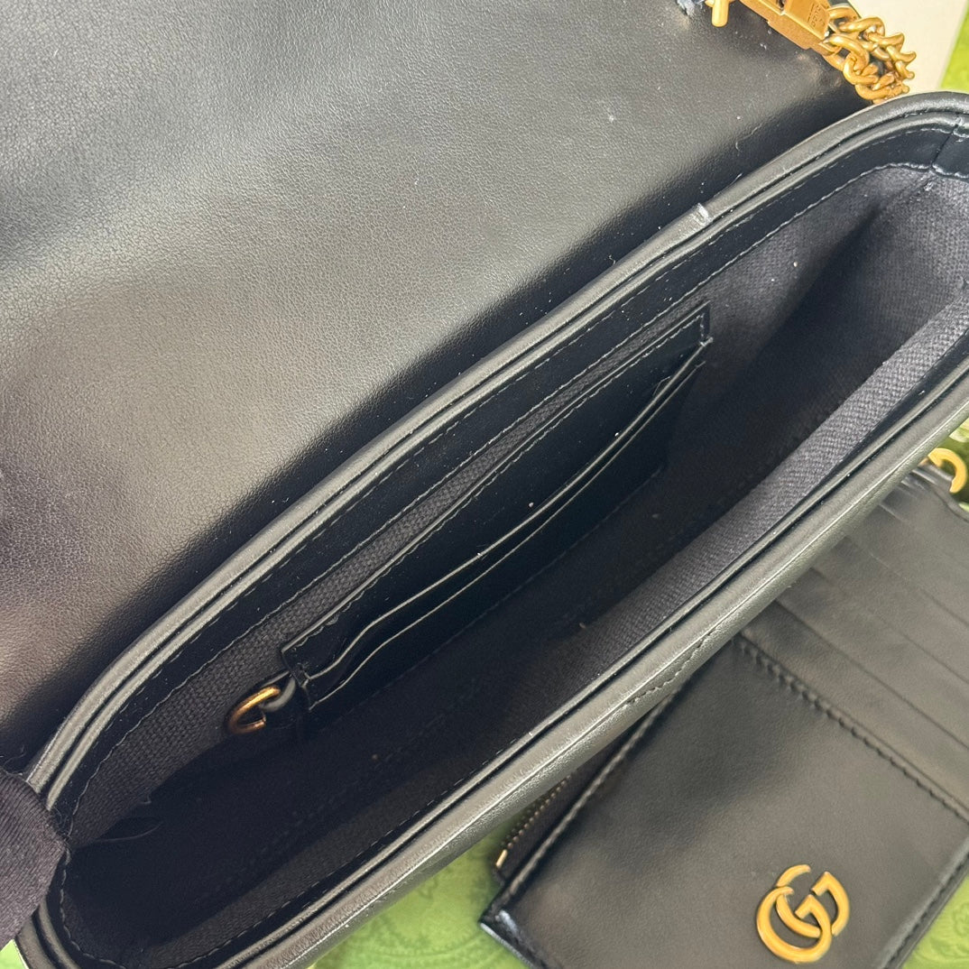 gg marmont 21cm black calfskin double g stud gold hardware