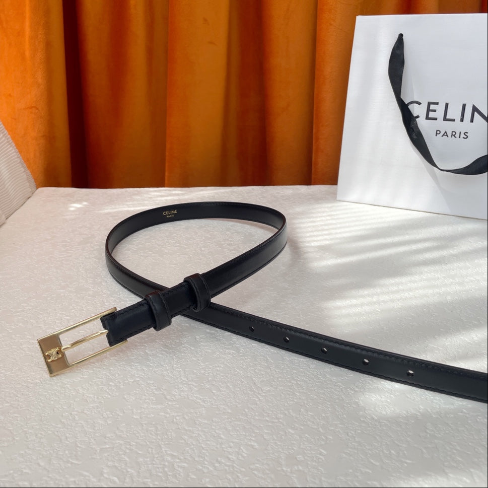 Belt 18Mm In Black Calfskin With Rectangular Buckle Embossed Logo