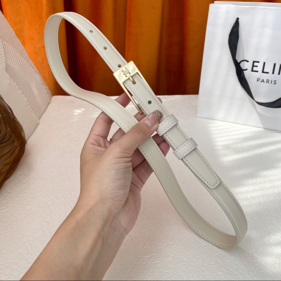 Belt 18Mm In White Calfskin With Rectangular Buckle Embossed Logo