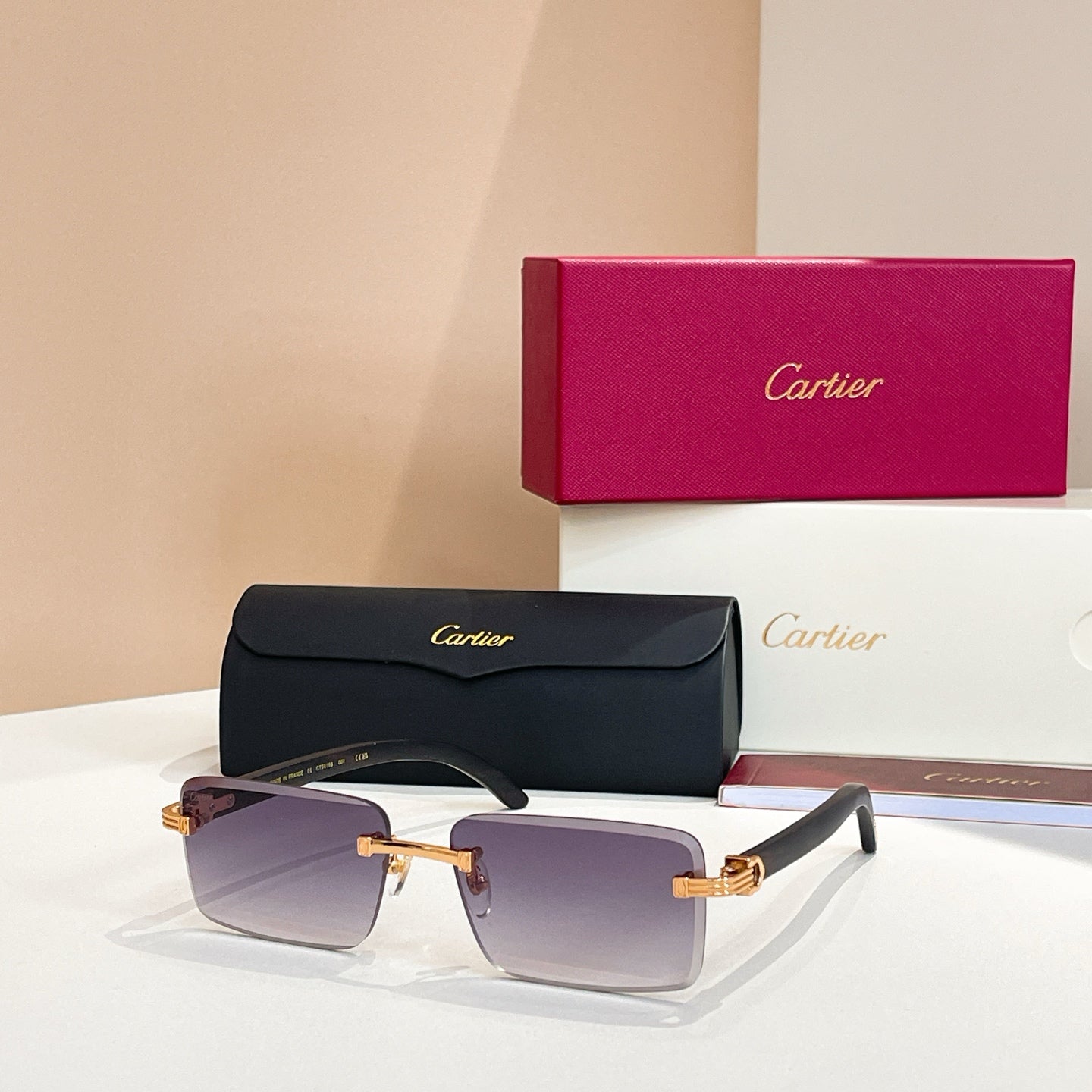 C De Rimless Rectangular Frame Sunglasses Ct0619S In Metal And Wooden