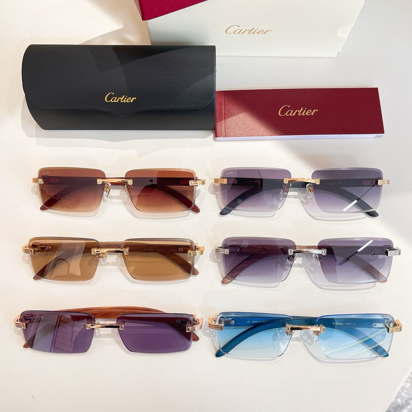 C De Rimless Rectangular Frame Sunglasses Ct0619S In Metal And Wooden